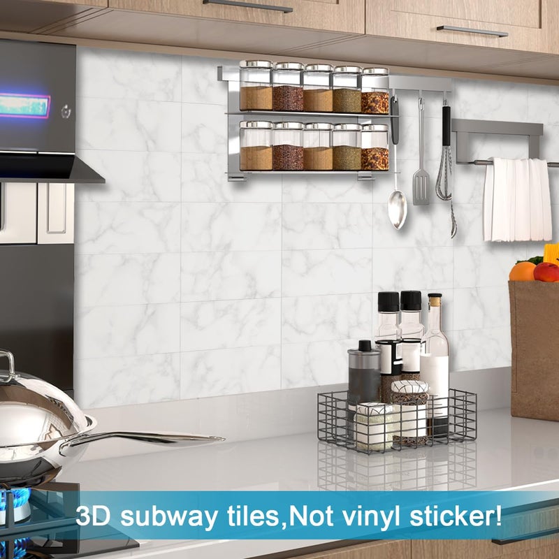 BeNice Peel and Stick Backsplash Large Bathroom Subway Tiles,Kitchen Shower Wall Stickers Waterproof(23Tiles) Cararra White - Image 4